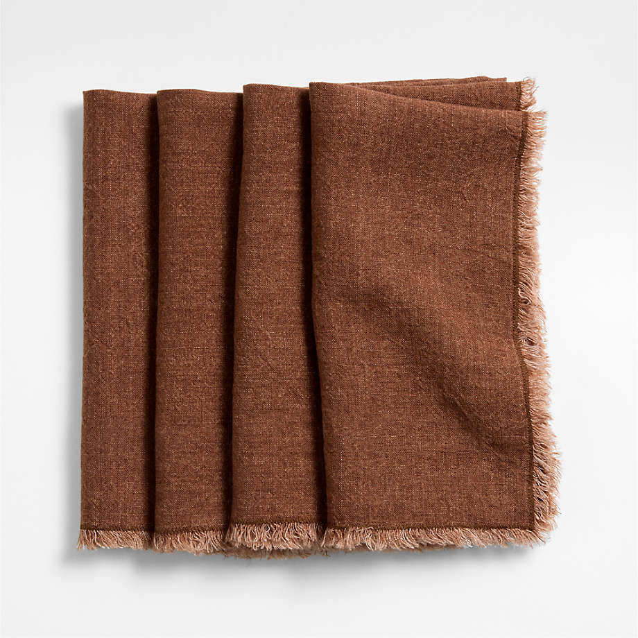 Washed Spice Orange Linen Napkin with Fringe Trim, Set of 4 + Reviews | Crate & Barrel | Crate & Barrel