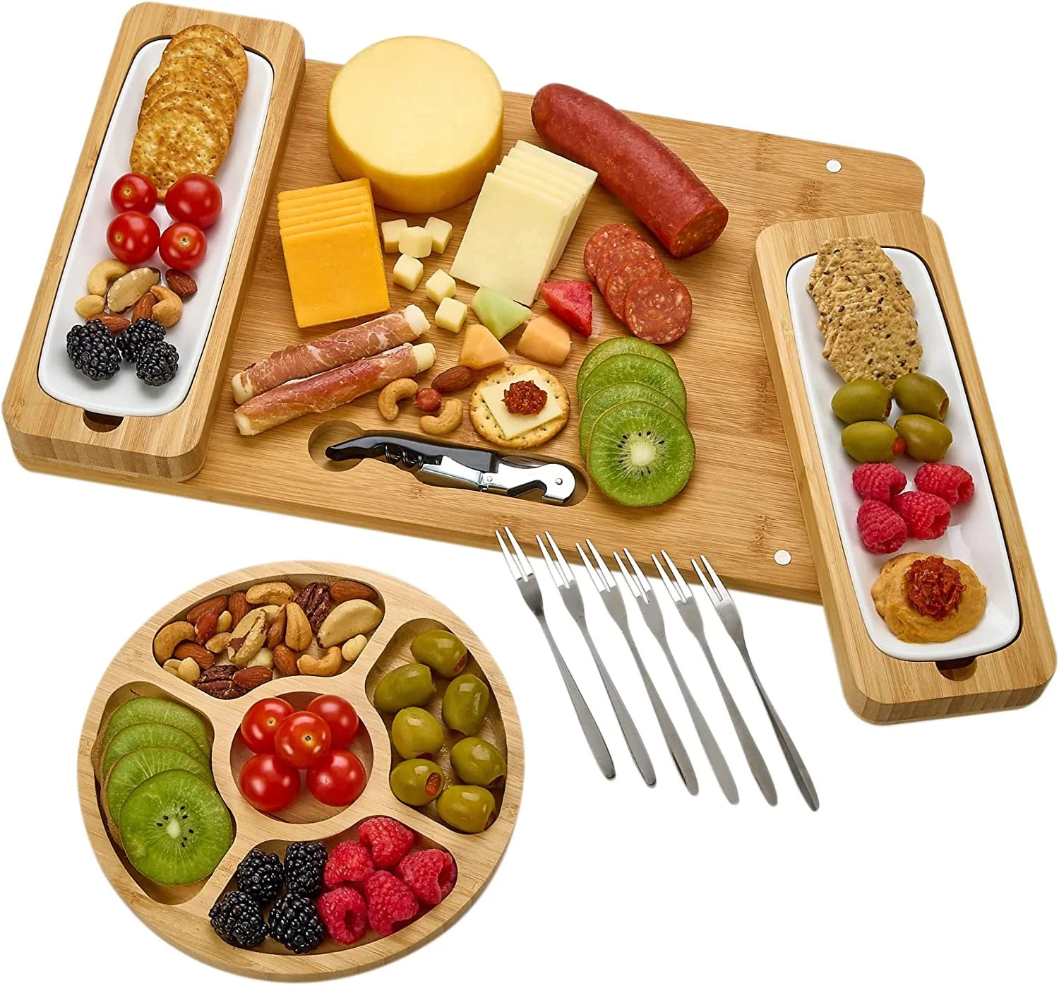 Bamboo Cheese Board Set - Charcuterie Boards Serving Platter - Magnetic Removable Side Boards - G... | Walmart (US)