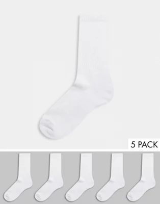 ASOS DESIGN 5 pack sport socks with terry sole in white | ASOS (Global)