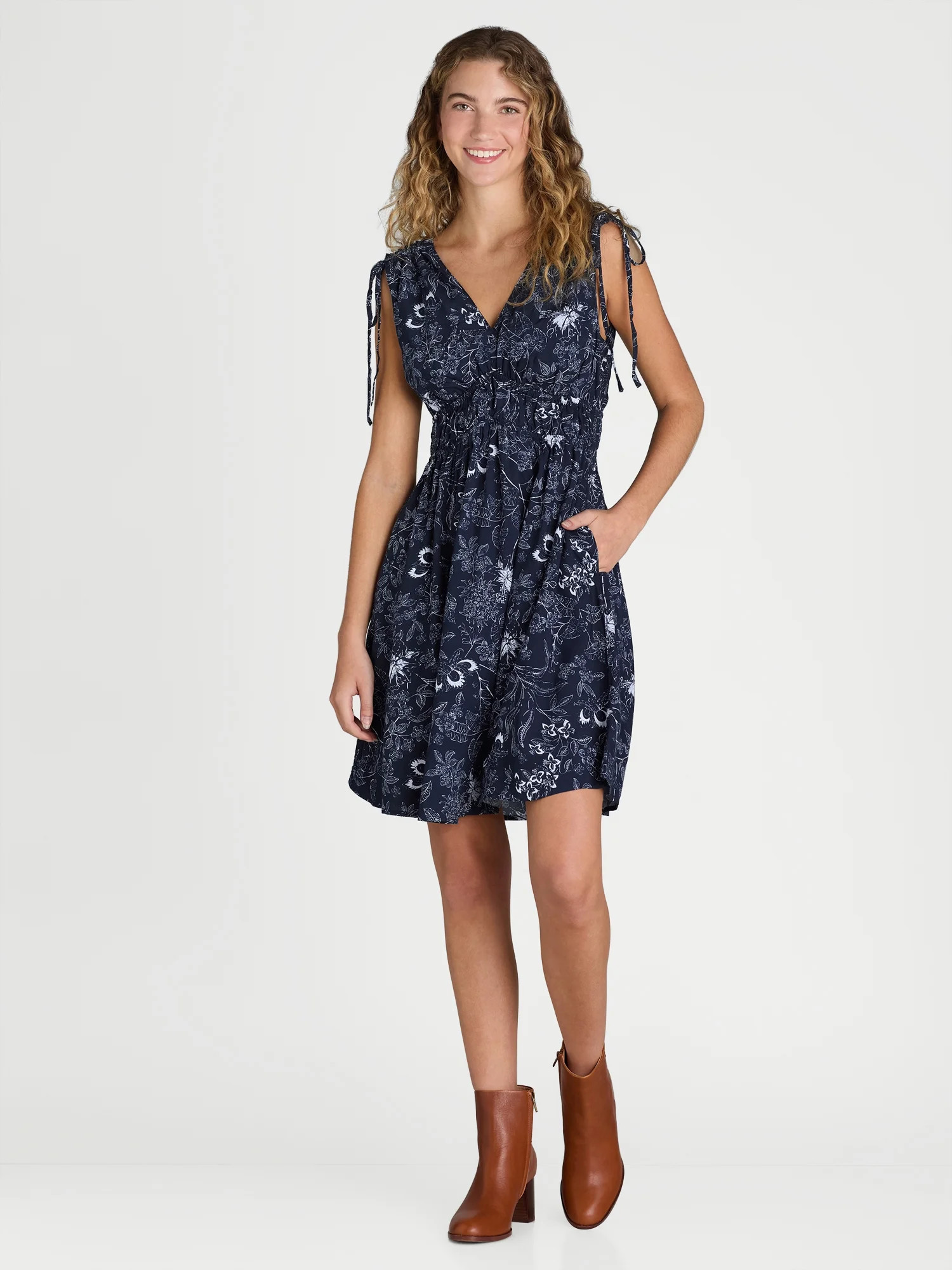 Time and Tru Women's and Women's Plus  Tie Shoulder Mini Dress, Sizes XS-4X | Walmart (US)