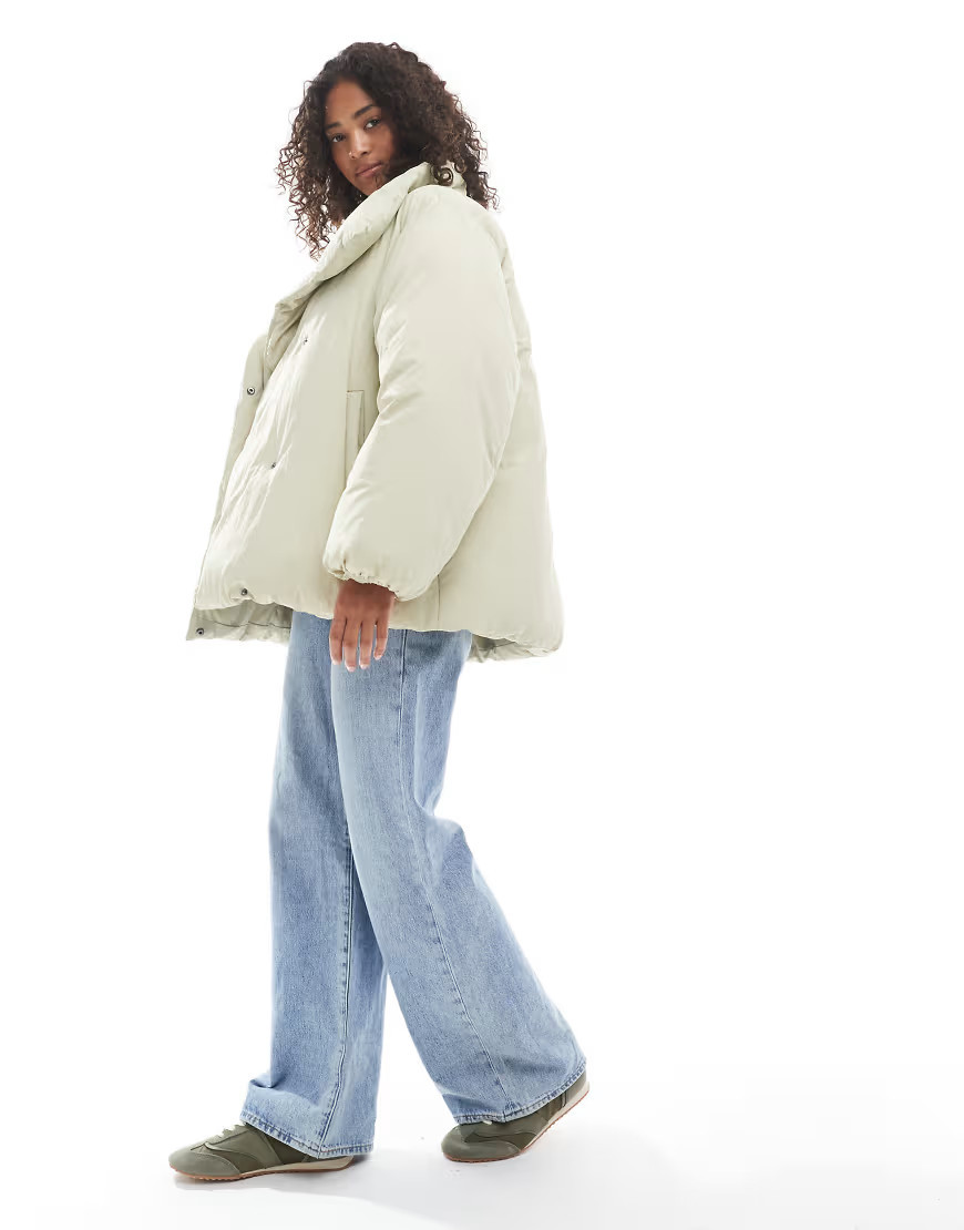 ASOS DESIGN funnel neck clean puffer jacket in sage-Green | ASOS (Global)