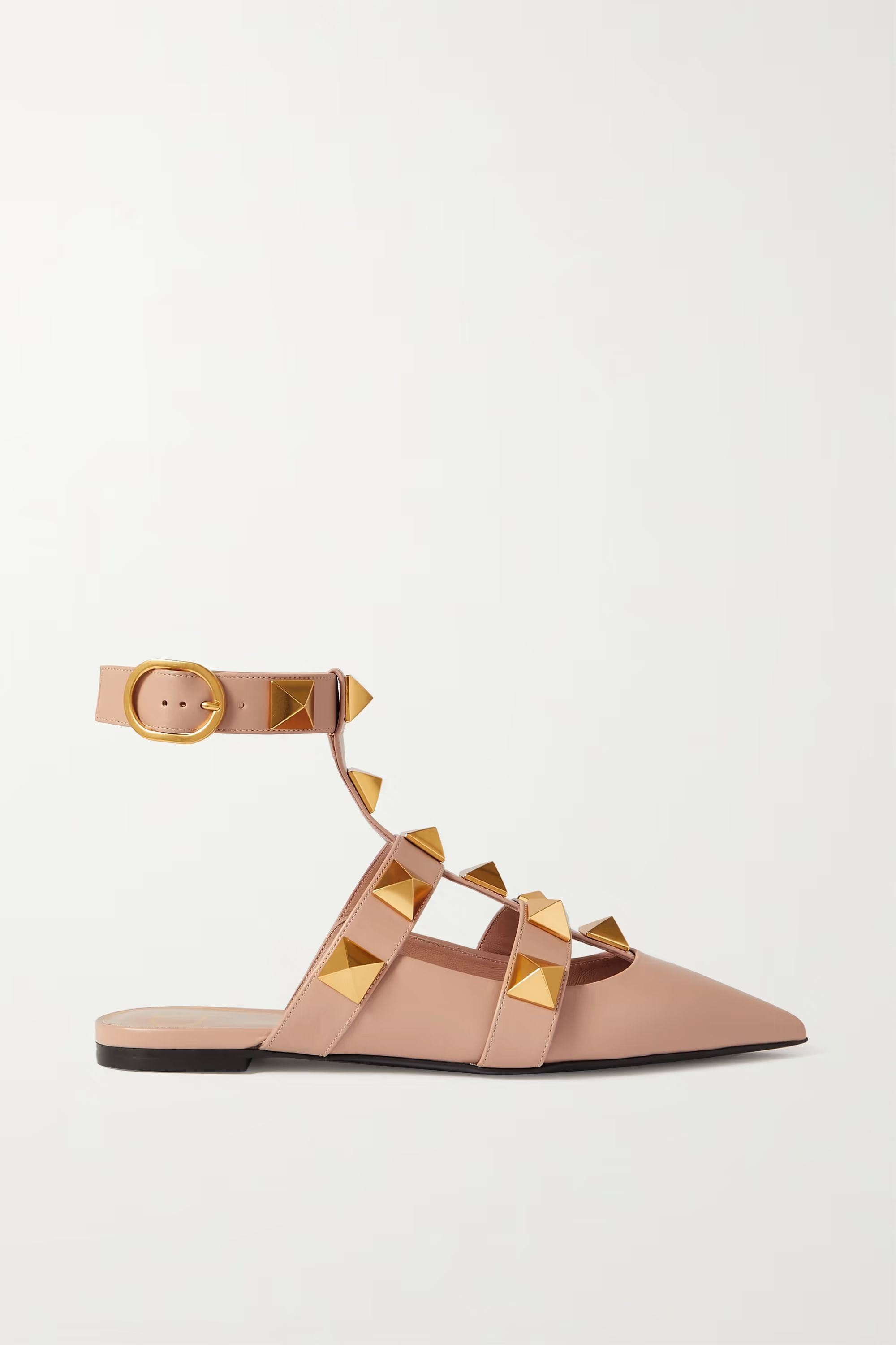 Valentino Garavani Roman Stud leather point-toe flats | NET-A-PORTER (US)