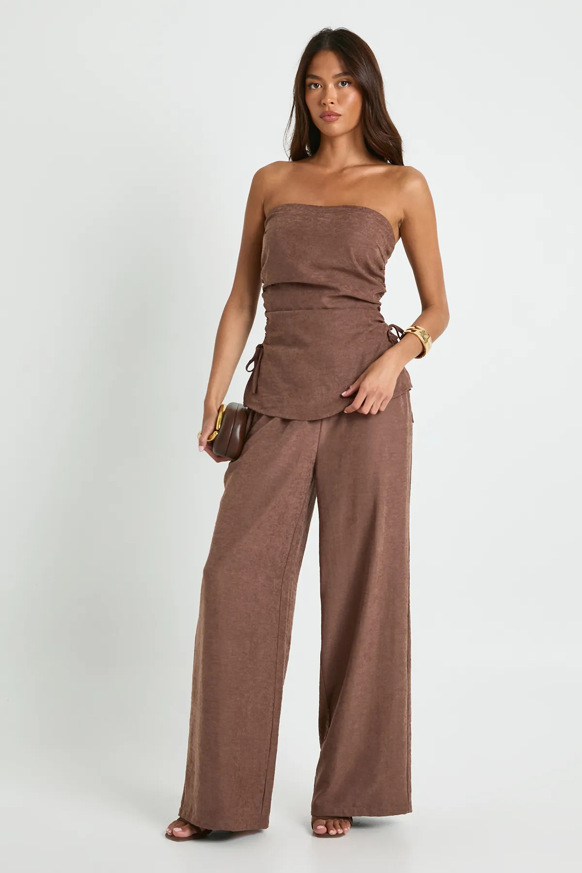 Peached Drawstring Waist Wide Leg Trousers | Boohoo.com (UK & IE)