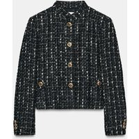 Zara - Metallic Thread Textured Blazer - Black / Ecru - S - Woman | Zara US