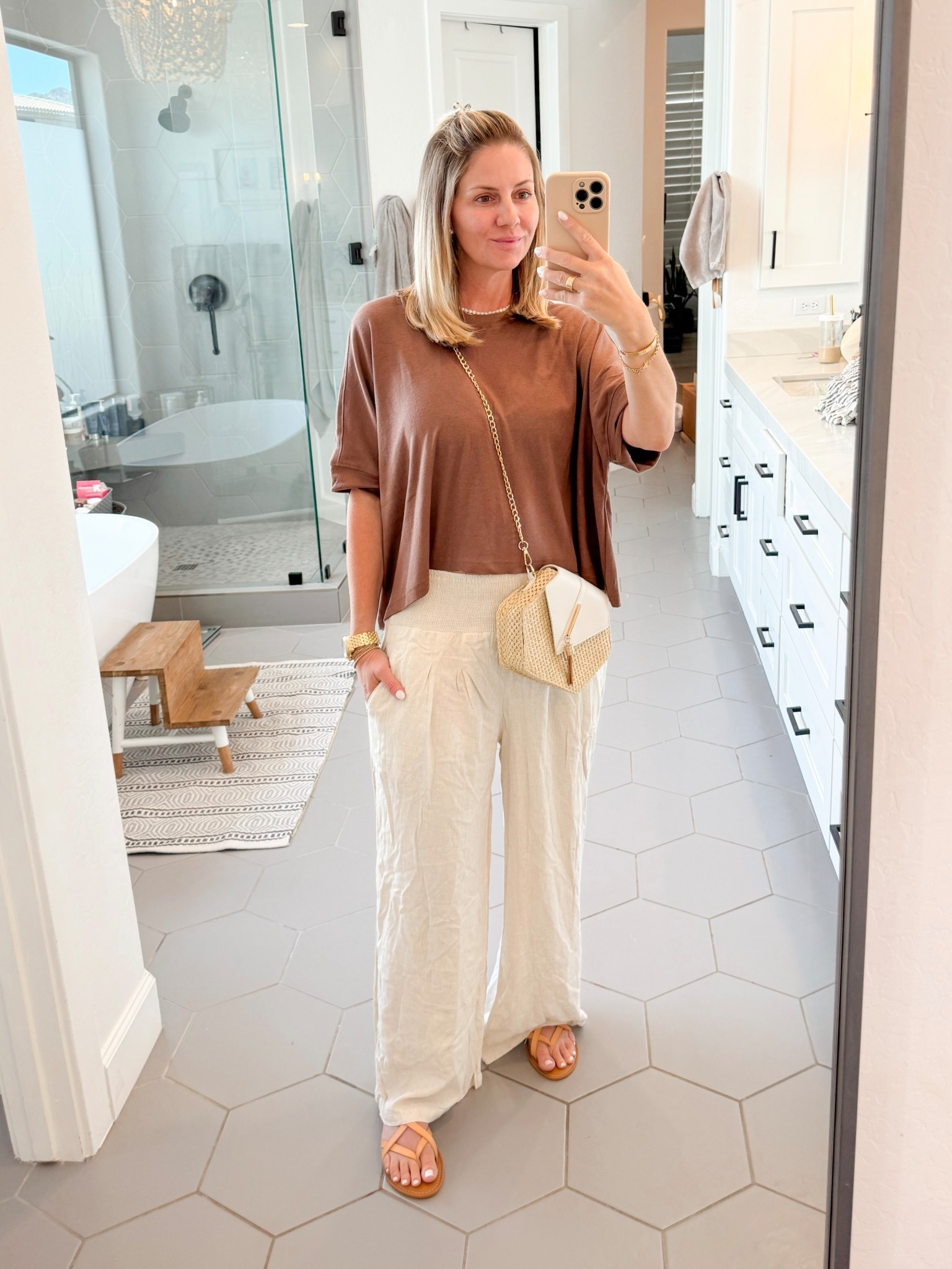 Amazon everyday casual linen pants and tshirt. I’m 5’7/130 lb and wearing a medium in the pants and small in the shirt. 

#LTKTravel #LTKSeasonal #LTKStyleTip