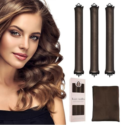 Heatless Hair Curler Overnight Blowout Rods - 4 Pcs Hair Curlers to Sleep in,Soft Heatless Curling Set Heatless Curlers for All Hair Types,No Heat Curls Overnight Hair Curlers with Silk Scarf - Brown | Amazon (US)