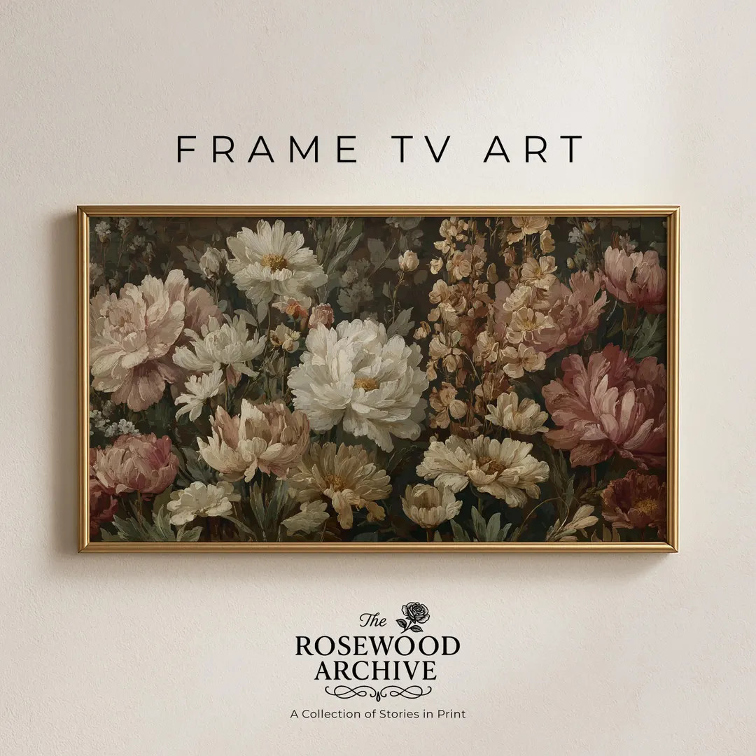 Vintage Floral Bouquet Frame TV Art, Antique Tapestry Style, Cottagecore Botanical Samsung Decor,... | Etsy (US)