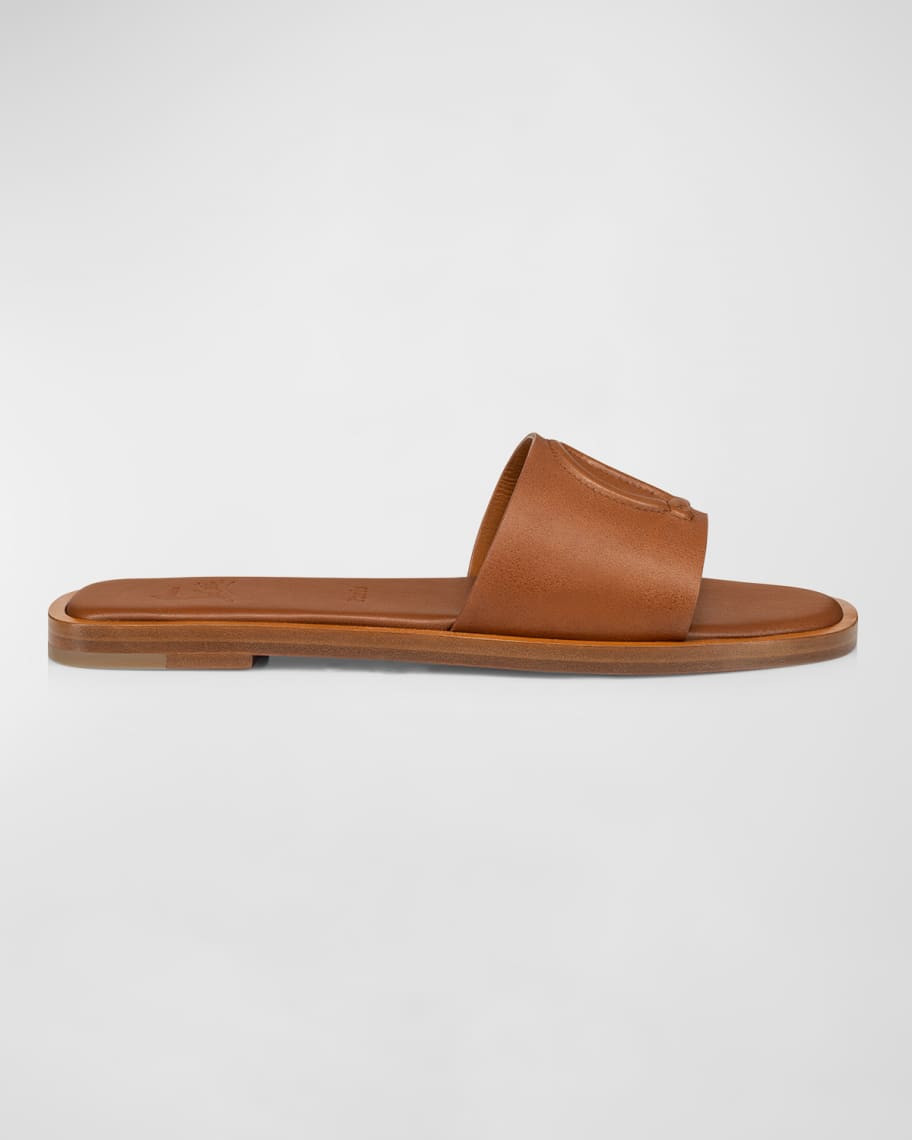 Christian Louboutin Leather Logo Red Sole Slide Sandals | Neiman Marcus