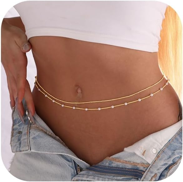14K Gold Plated Body Chains | Dainty Boho Layered Beach Waist Chain | Adjustable Bikini Belly Cha... | Amazon (US)