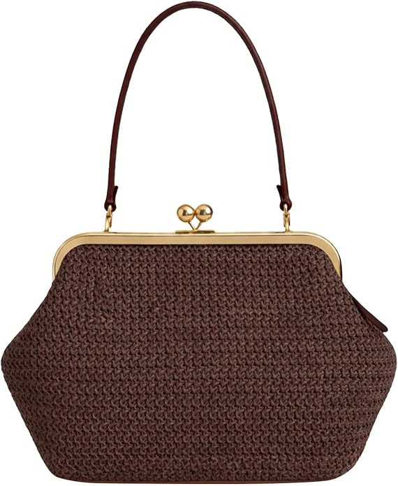Large Kiss Lock Bag for women PU Medium Top Handle Handbags Kiss Clasp Shoulder Bags Tote Purse M... | Amazon (US)