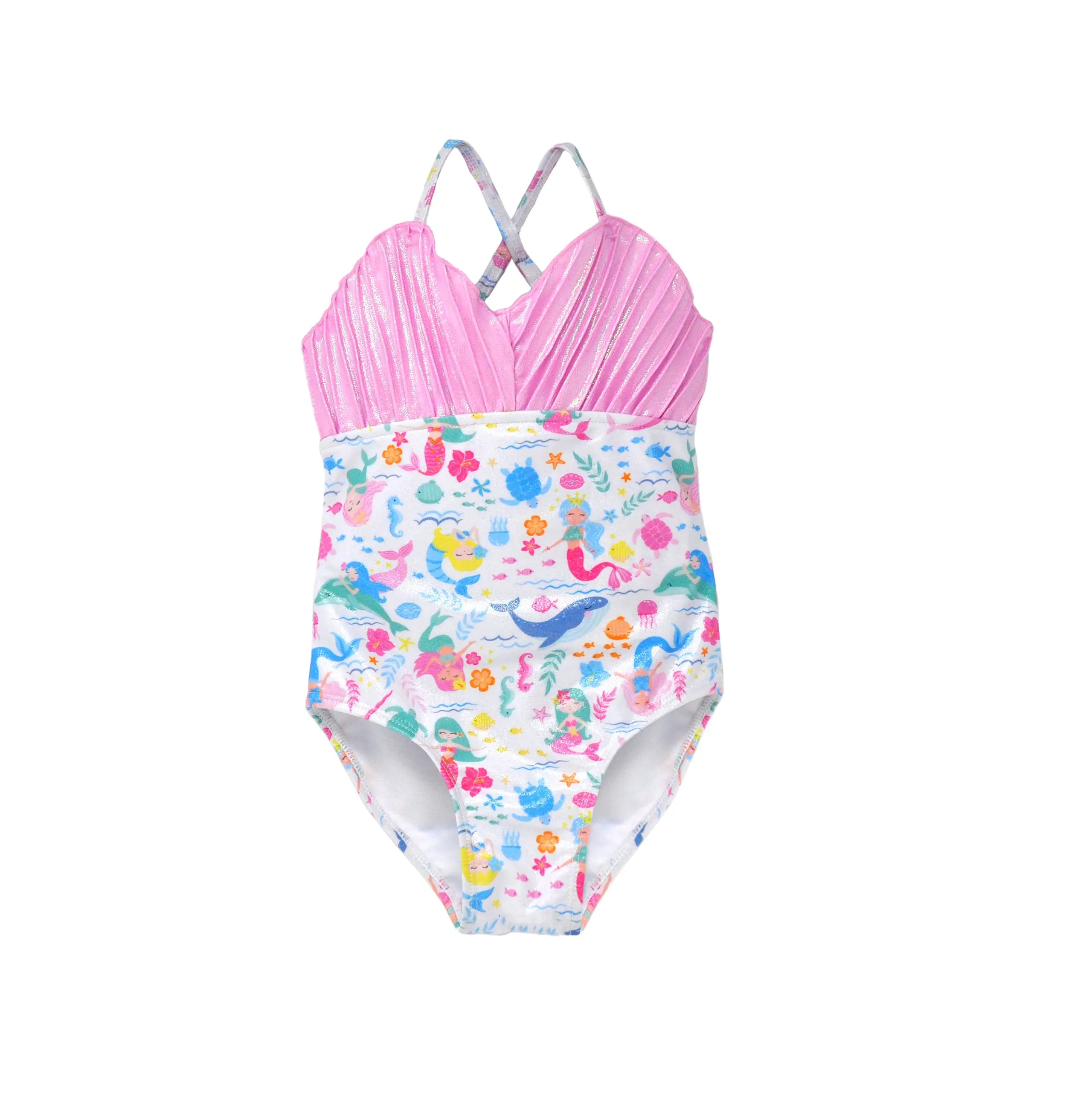 Girls  UPF 50+ Mermaid Shell Swimsuit with Shimmer Effect (Women) | Nordstrom | Nordstrom