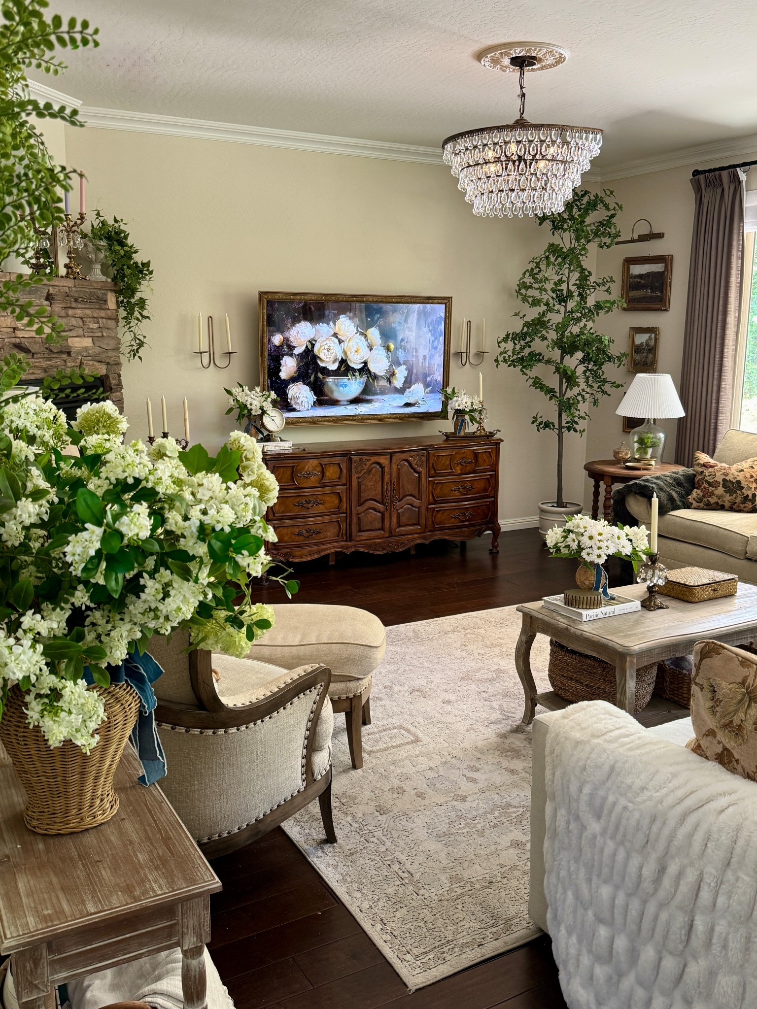 Neutral, French Country Living Room 

NOTE: French Dresser/TV console is a thrifted piece

Two Pages Curtains Discount Code: JOYFUL for 20% off at checkout 

Mud Pie Discount Code: JOYFUL15 for 15% off at checkout 

Neutrals, living room, French country, classic interior, traditional interior, crystal chandelier, neutral rug, faux florals 

#LTKHome #LTKFindsUnder100 #LTKFindsUnder50