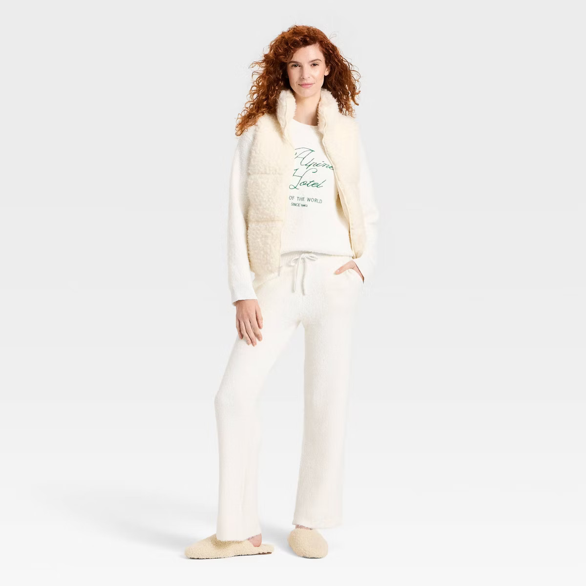 Women's Cozy Alpine Faux Shearling Puffer Vest - Universal Thread™ Cream | Target