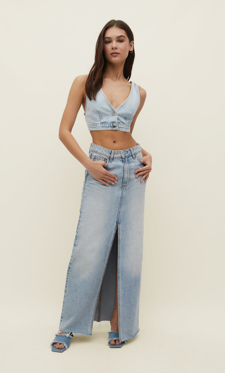 Vintage denim maxi skirt | Stradivarius (UK)