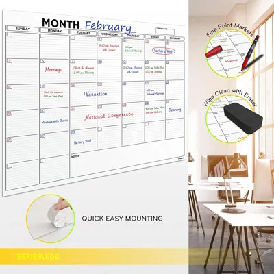 Large 36"x48" White Board Calendar Dry Erase Calendar For Wall Big Dry Erase Wall Calendar | Wayfair North America