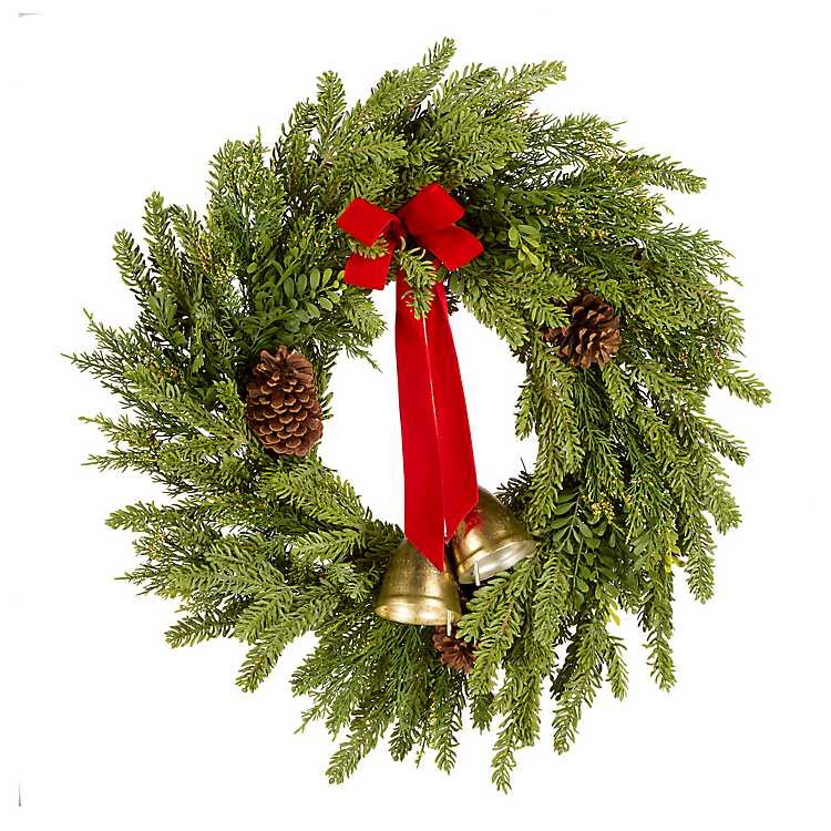 Christmas Bells Pine Wreath with a Red Bow | Kirklands