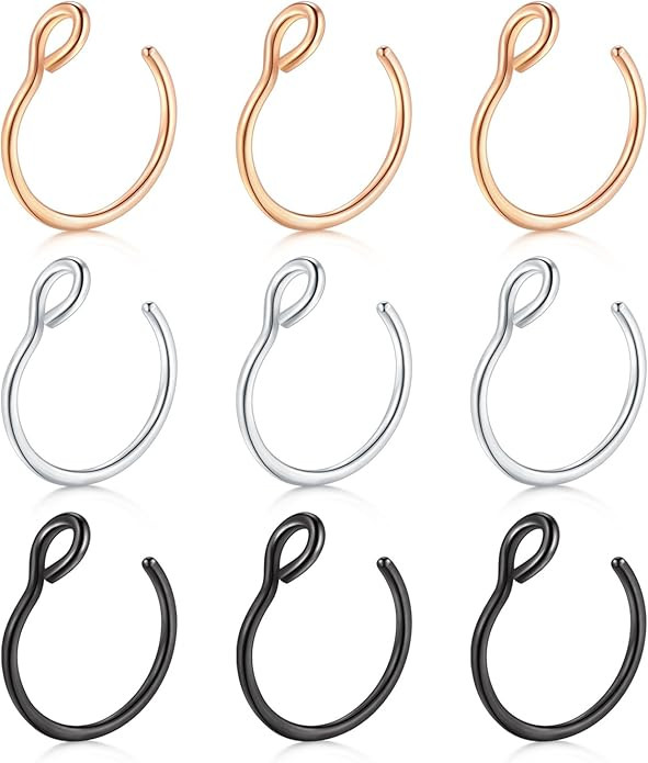 D.Bella Fake Nose Ring, 20G Faux Piercing Jewelry 8mm Fake Nose Ring Hoop for Faux Lip Septum Nos... | Amazon (US)