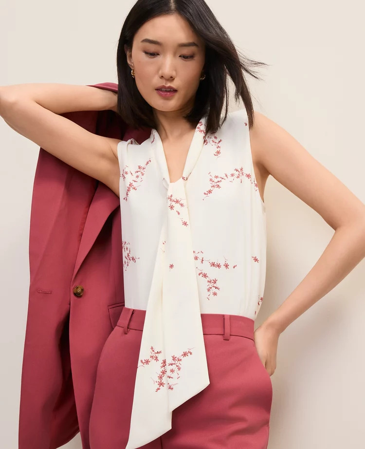 Floral Bow Neck Shell | Ann Taylor