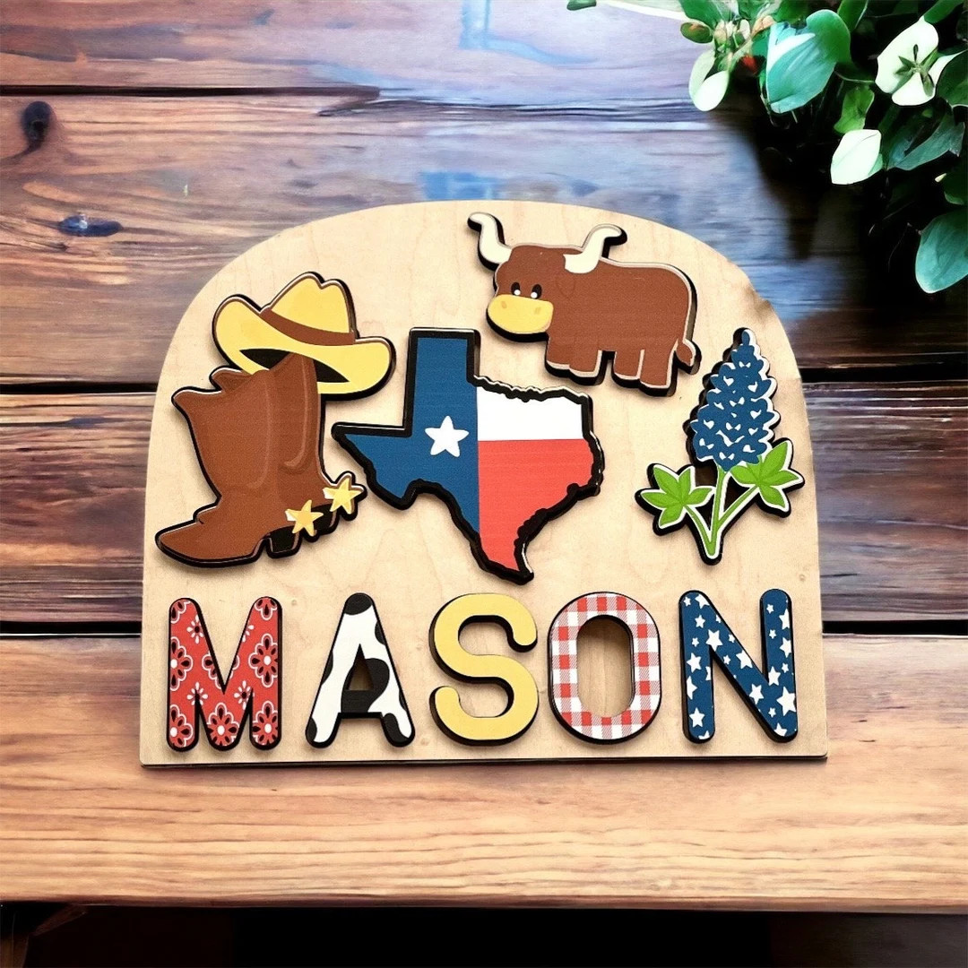 Texas Themed Puzzle, Name Puzzle for Kids, Themed Name Puzzle, Personalized Wooden Name Puzzle fo... | Etsy (US)