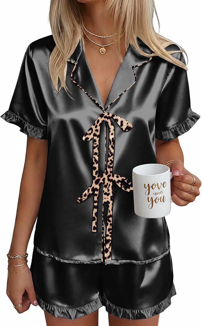 Ekouaer Satin Pajama for Women Short Sleeve Silky Pj Short Sets Lounge Set | Amazon (US)