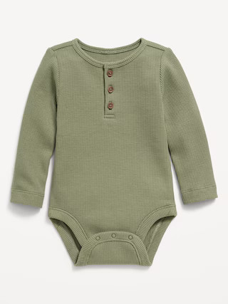 Long-Sleeve Thermal-Knit Henley Bodysuit for Baby | Old Navy (US)