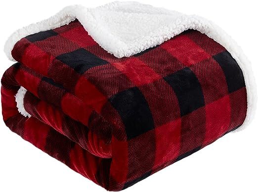 Touchat Sherpa Red and Black Buffalo Plaid Christmas Throw Blanket, Fuzzy Fluffy Soft Cozy Blanke... | Amazon (US)