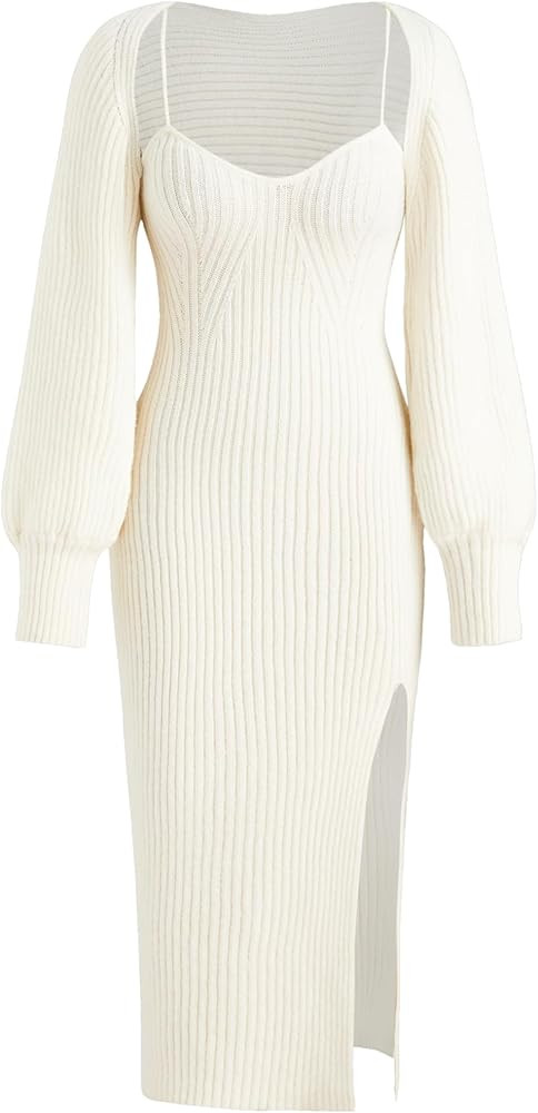 CIDER 2 Piece Sweater Dresses for Women Winter Slit Long Sleeve Womens Midi Dress Pullover Bodyco... | Amazon (US)