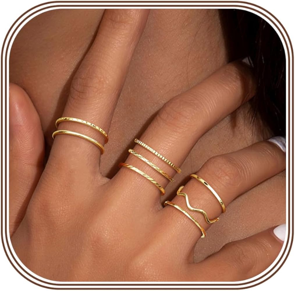 THUNARAZ 8Pcs 1mm Stainless Steel Rings for Women Men Fashion Plain Band Knuckle Stacking Midi Th... | Amazon (US)