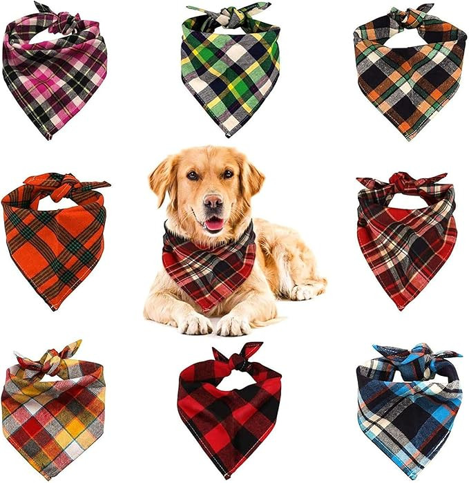 VIPITH 8 Pack Triangle Dog Bandana, Reversible Plaid Painting Bibs Scarf, Washable and Adjustable... | Amazon (US)