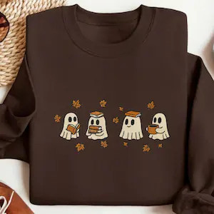 Embroidered Reading Ghost Sweatshirt, Cute Ghosts Reading Books Autumn Embroidered Shirt, Autumn ... | Etsy (Global)