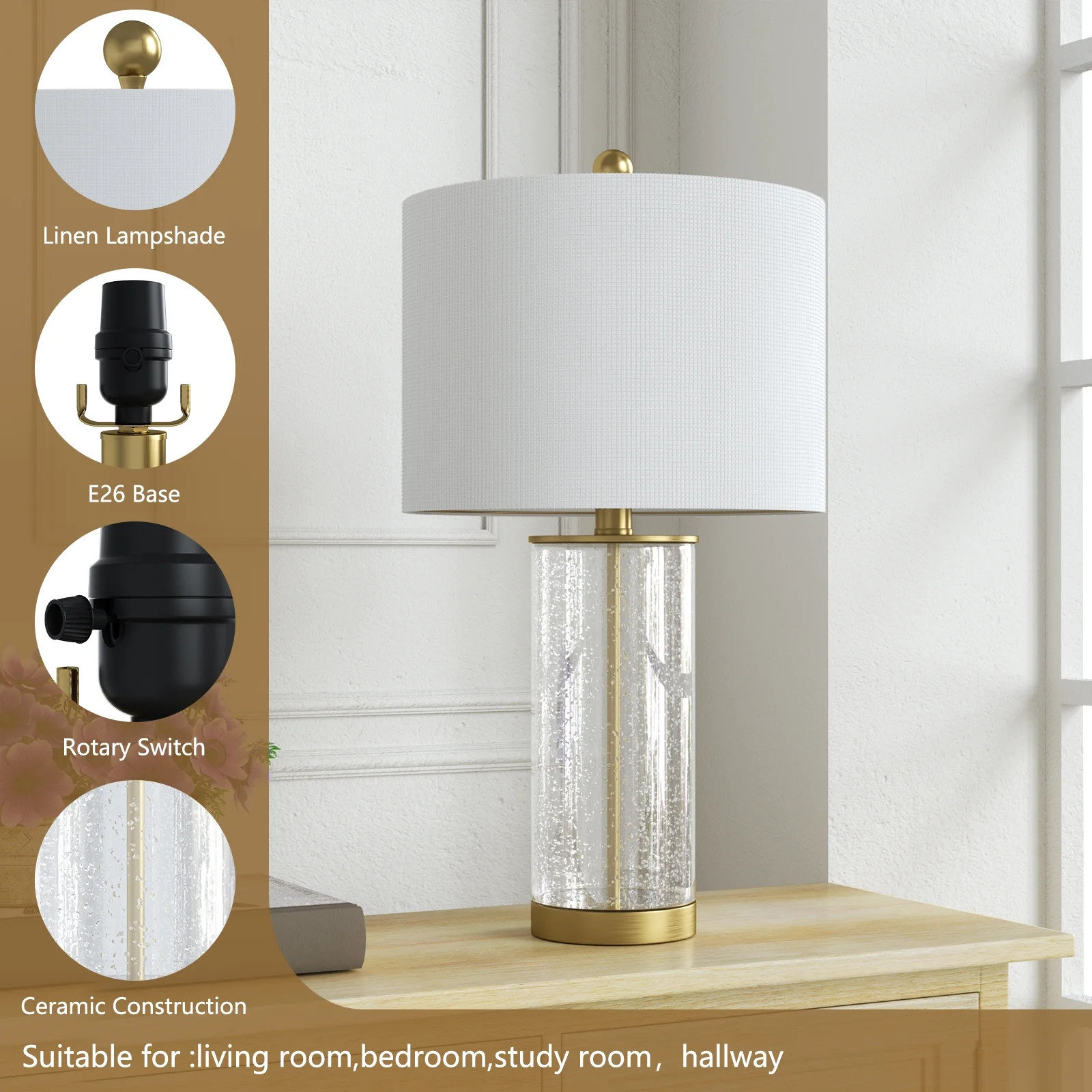 Maxax Bubble Glass Table Lamps for Living Room Set of 2,  23"  Modern Gold Bedside Nightstand Lam... | Walmart (US)