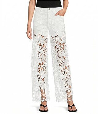 Bayeas Stretch Denim High Rise Lace Embellished Wide Leg Ankle Jeans - 26 | Dillard's