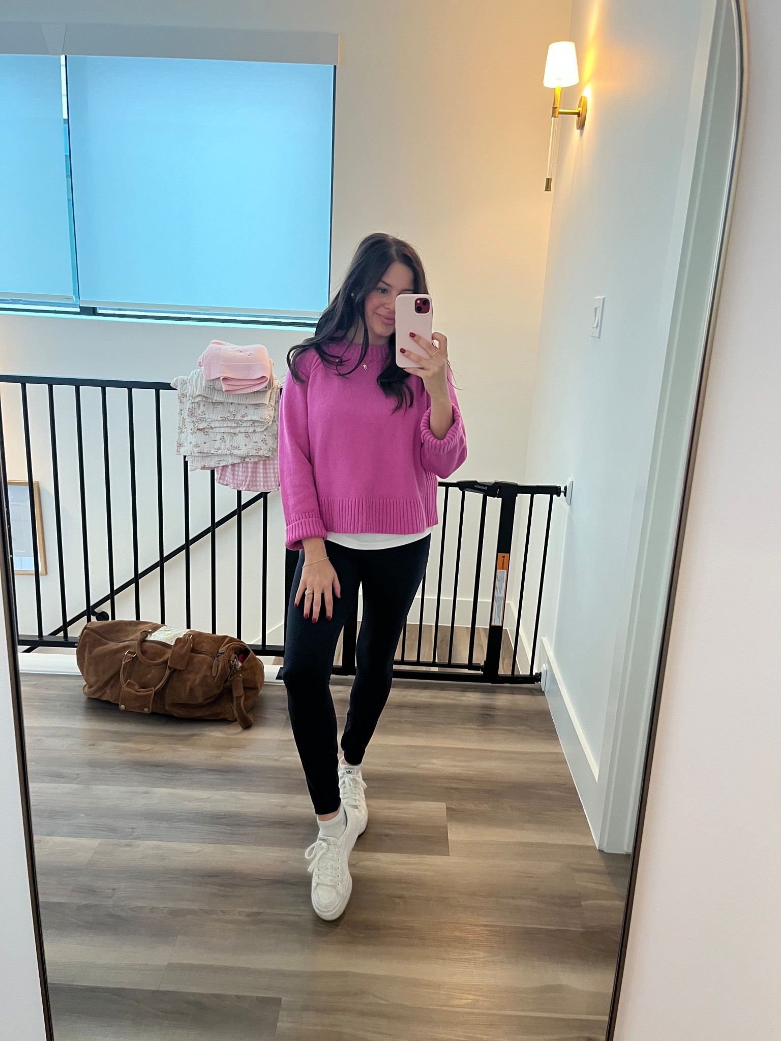 I love the color of this sweater that I got from old navy! 

Navy leggings, white sneakers, white crewneck, purple sweater, pink sweater, travel outfit 

#LTKFindsUnder50
