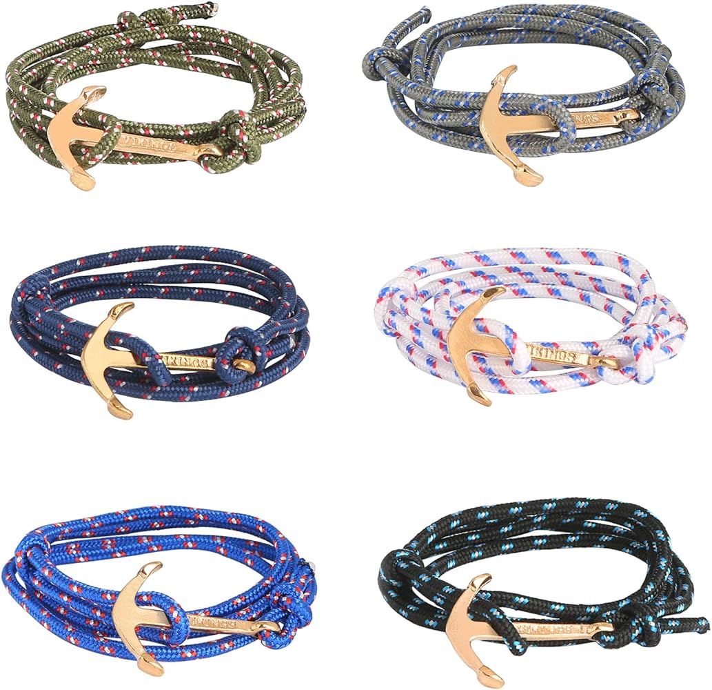 ASHMITA 6pcs Gold Nautical Charm Anchor Bracelet for Men Women Multi-Wrap Rope Bracelets Adjustab... | Amazon (US)