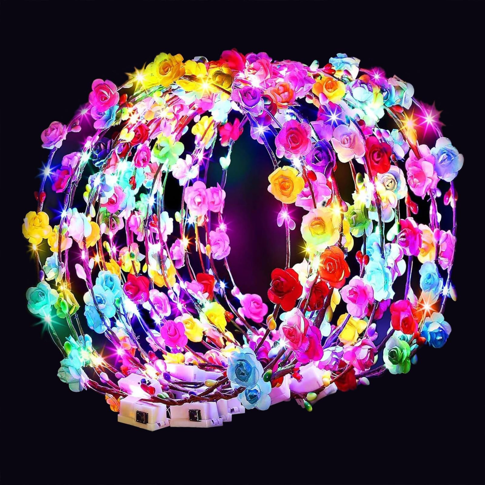 54 PCS LED Flower Crowns Headbands, Light Up Flower Crowns For Women, Glow in the Dark Headband f... | Amazon (US)