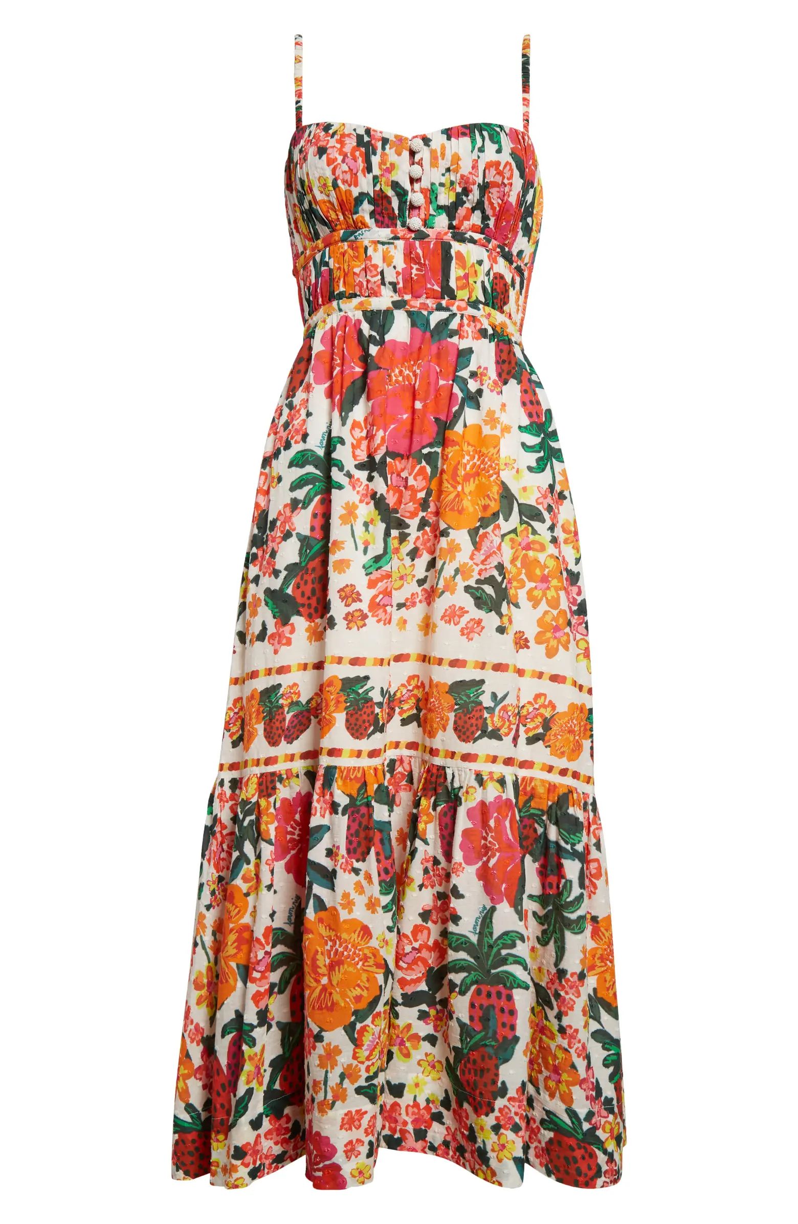 Floral Sketch Tiered Cotton Midi Dress | Nordstrom