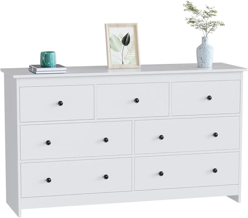 CARPETNAL White Dresser for Bedroom, 7 Drawer Dresser with Wide Drawer and Metal Handles, Woode D... | Amazon (US)