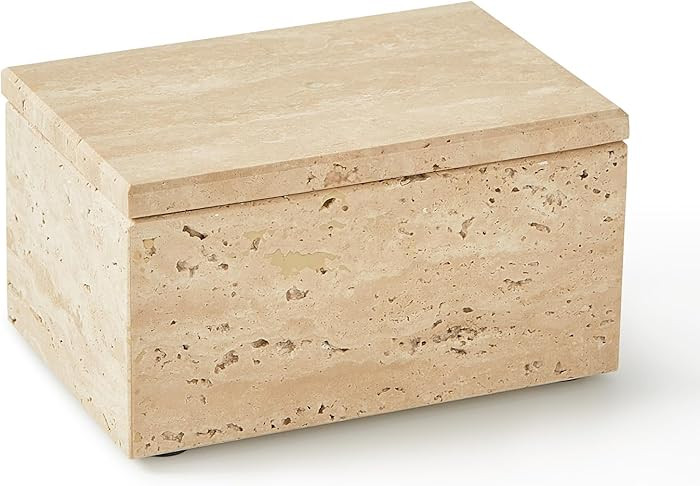 Natural Marble Storage Box with Lid, Rectangular Stone Organizer Box for Jewelry, Cotton Swabs, M... | Amazon (US)