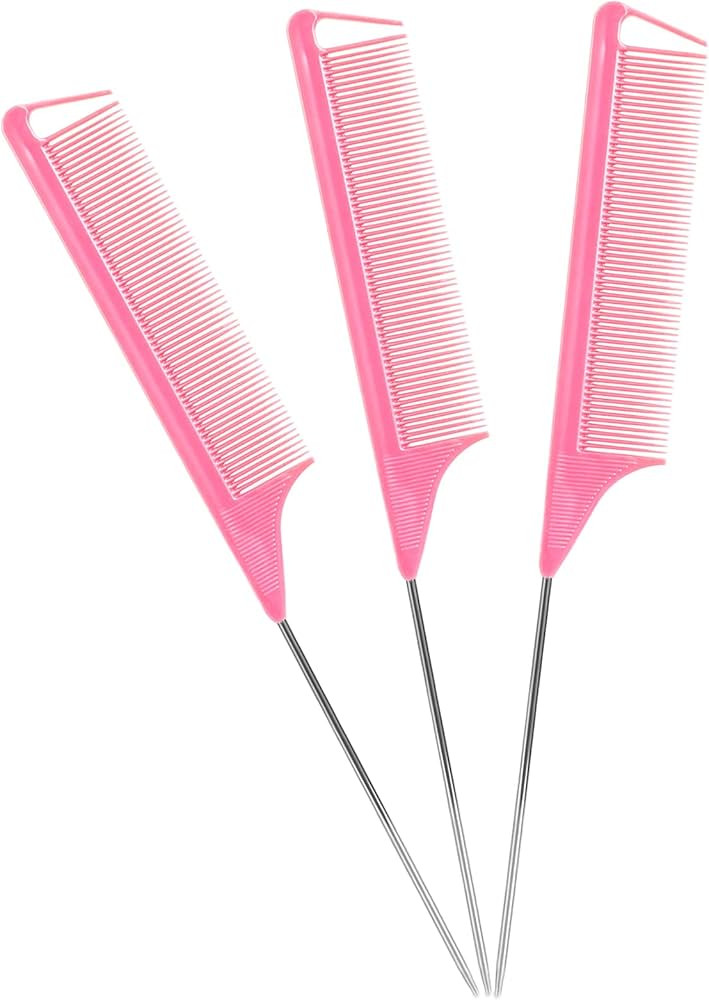 Rat Tail Combs Set - 3 Pack Long Steel Pin Combs for Hair Stylists, Parting and Teasing, Great fo... | Amazon (US)