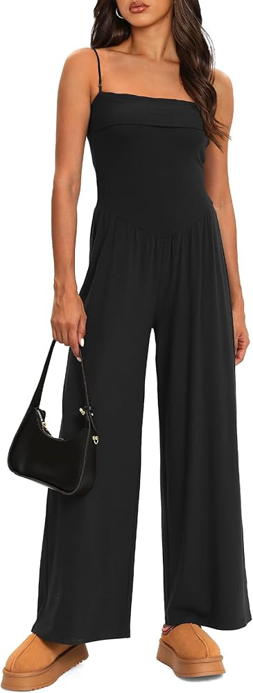 Darong Women's Summer Dressy Casual Jumpsuits Spaghetti Straps Wide Leg One Pieces Jumpsuit Rompe... | Amazon (US)
