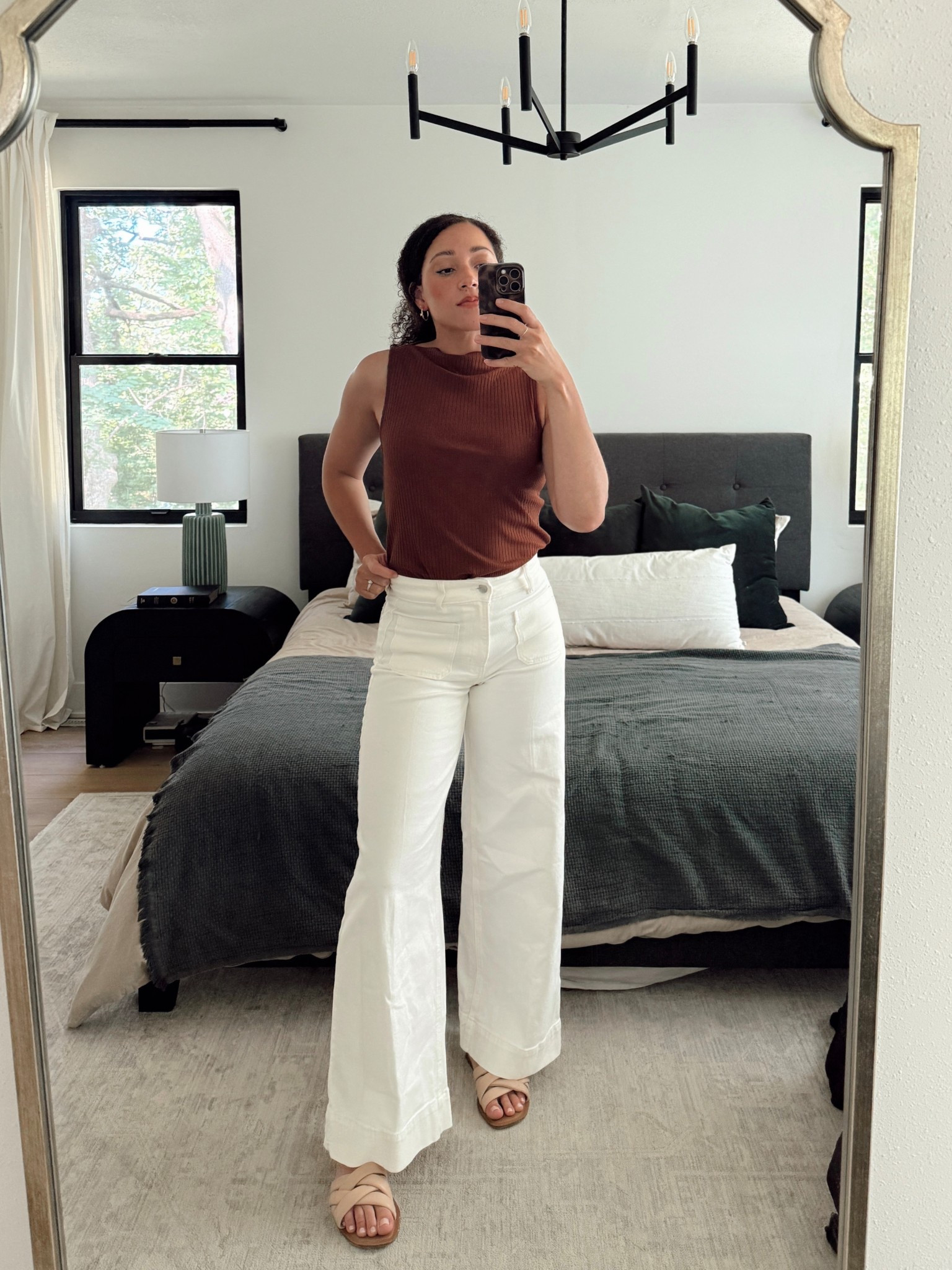 OOTD featuring the most flattering white wide leg jeans and brown sleeveless top 🤍 jeans come in darker washes too!

#LTKFindsUnder50 #LTKFindsUnder100 

#LTKWorkwear #LTKmomlife #LTKootd