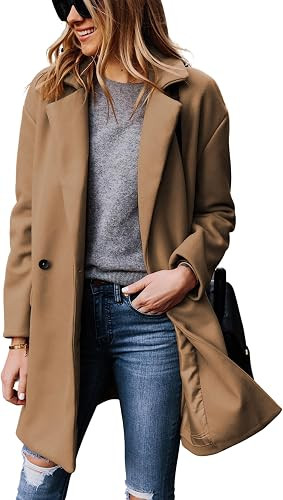 Hooever Women's Notched Lapel Wool Coat Single Breasted Pea Coats Winter Wool Blend Blazer Jacket | Amazon (US)