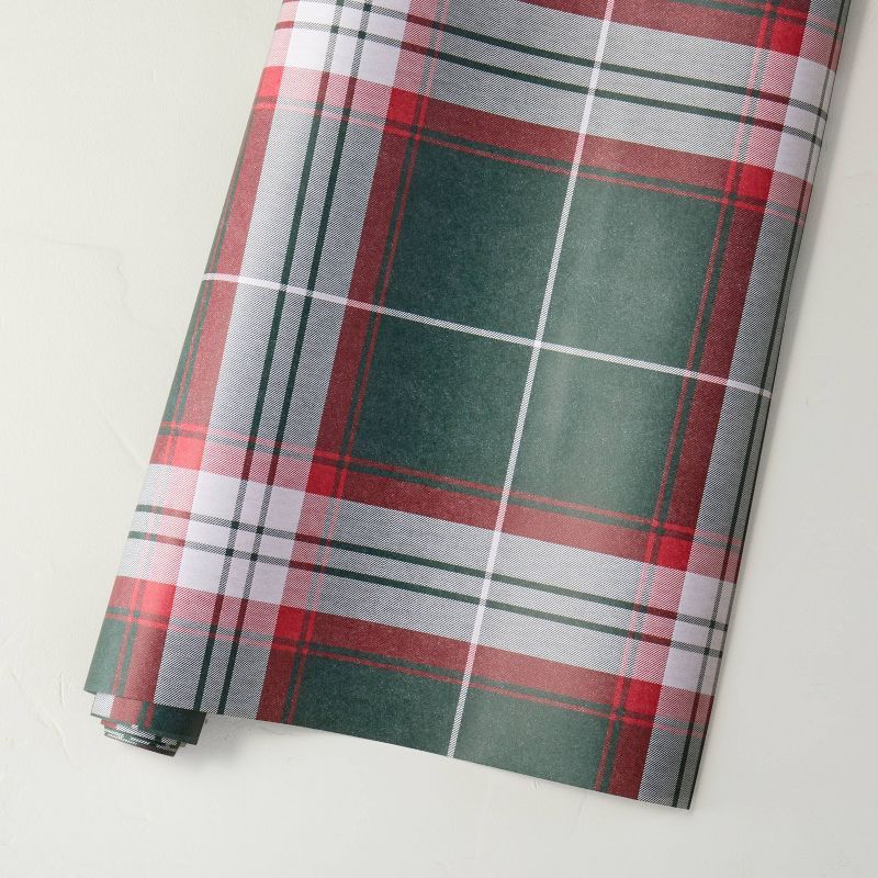 Winter Plaid Printed Holiday Gift Wrap Green/Red/White - Hearth & Hand™ with Magnolia | Target
