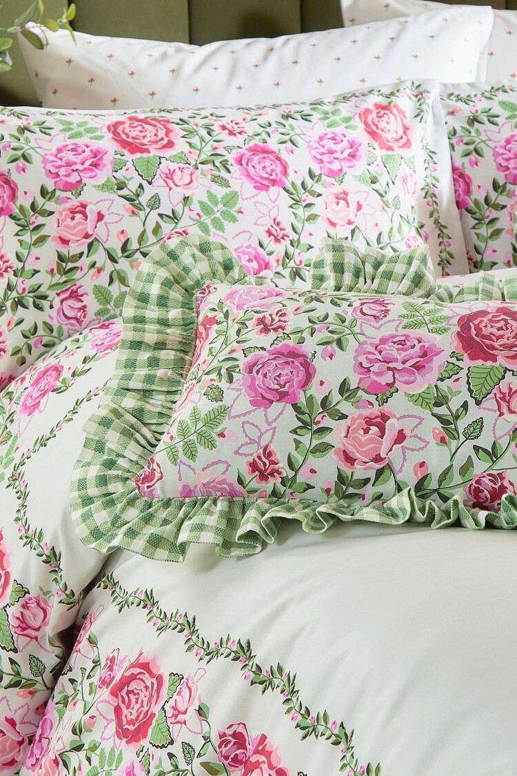 Buy Cath Kidston Sage Dolly Rose 100% Cotton Polyfilled Cushion from the Next UK online shop | Lipsy