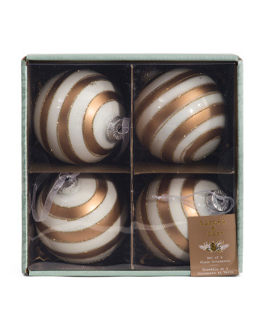 4pk 100mm Striped Glass Ornaments | TJ Maxx
