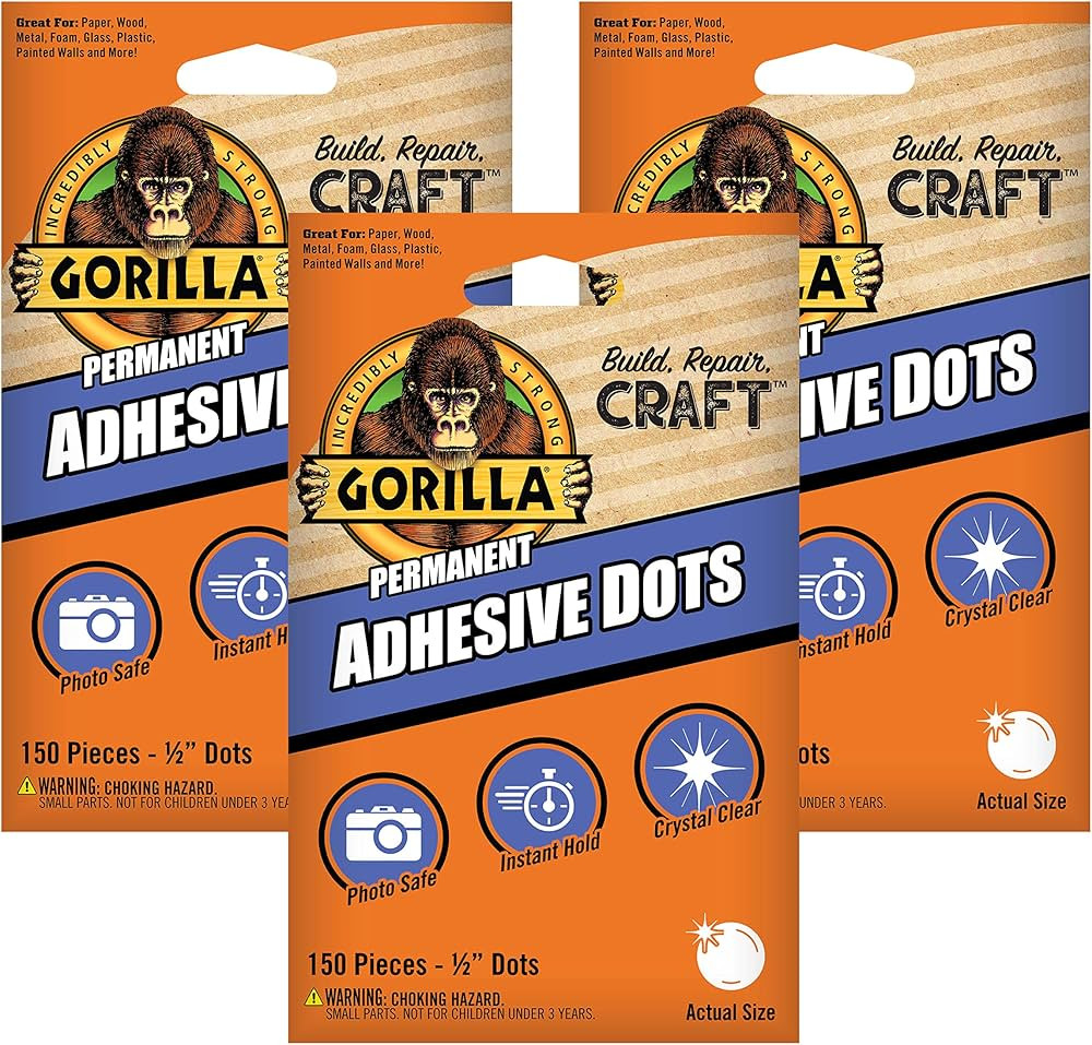 Gorilla Permanent Adhesive Dots, Double-Sided, 150 Pieces, 0.5" Diameter, Clear, (Pack of 3) | Amazon (US)