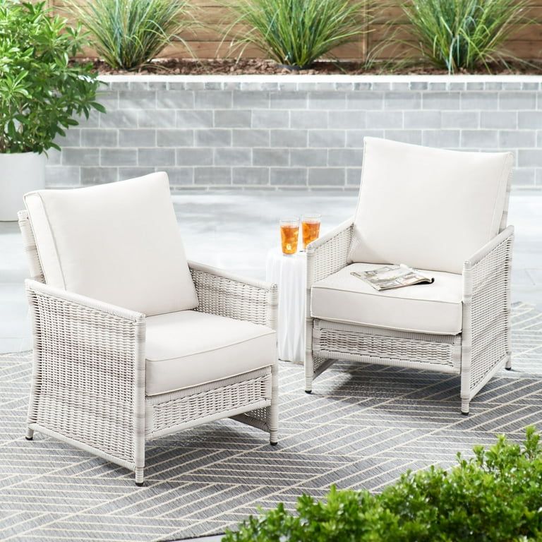 Better Homes & Gardens Paige Outdoor Wicker Stationary Lounge Chairs, Set of 2, White | Walmart (US)