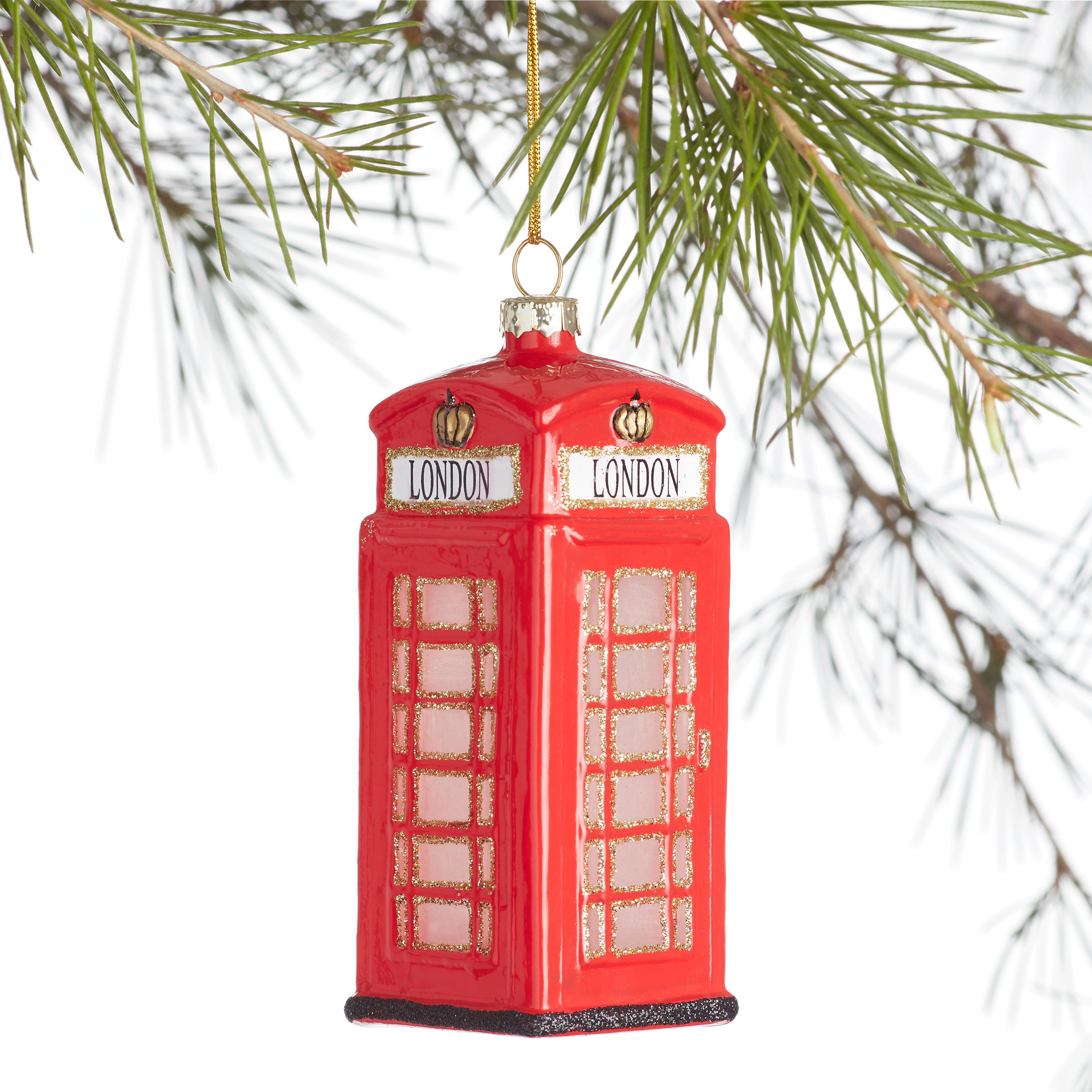 Glittered Glass London Phone Booth Ornament | World Market