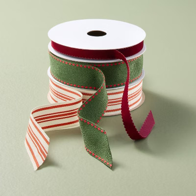 3ct 45' Gift Tie-on Ribbons Green/Plaid Red/Cream - Hearth & Hand™ with Magnolia | Target