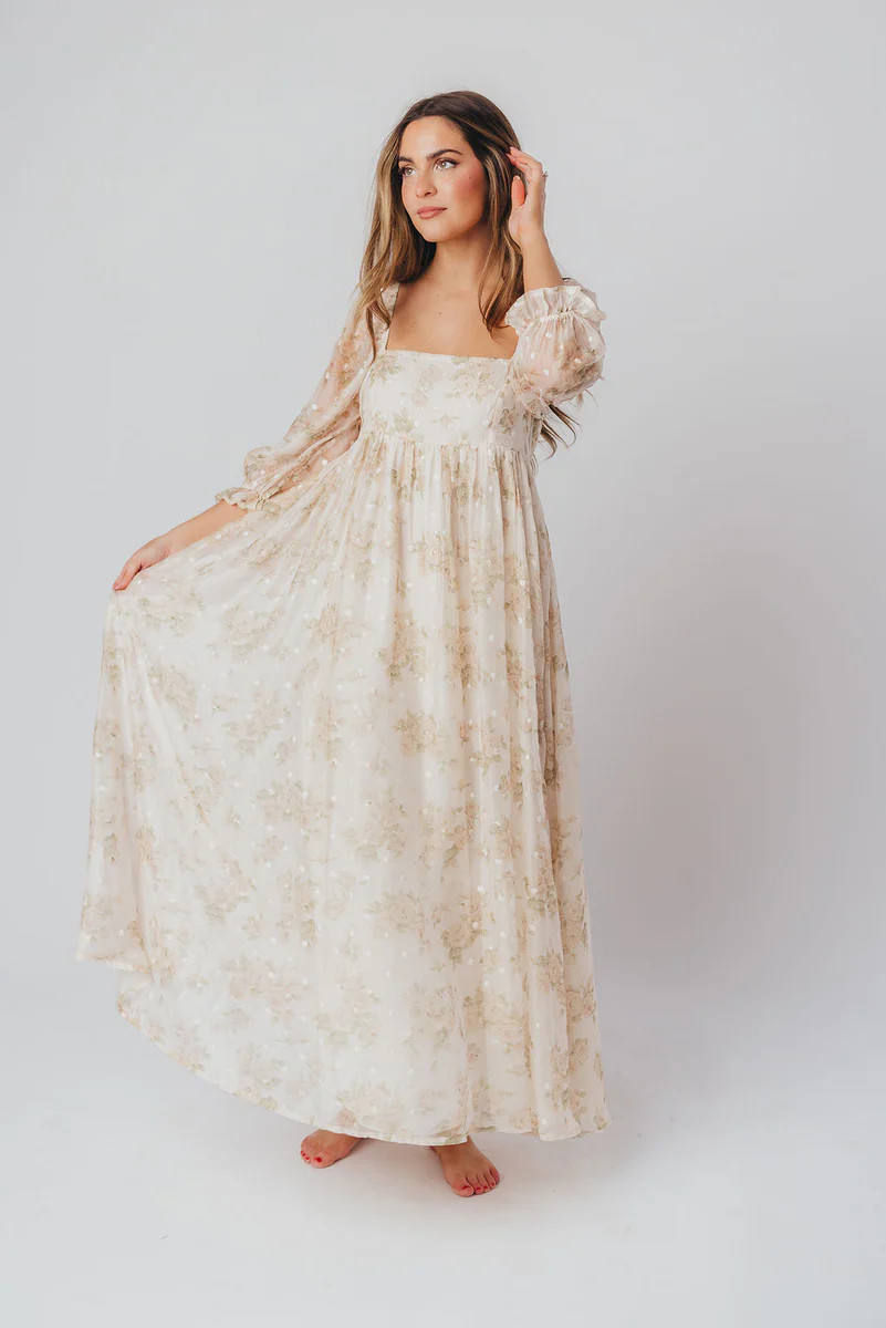 Mona Maxi Dress with Smocking in Cream Floral - Bump Friendly & Inclus | Worth Collective
